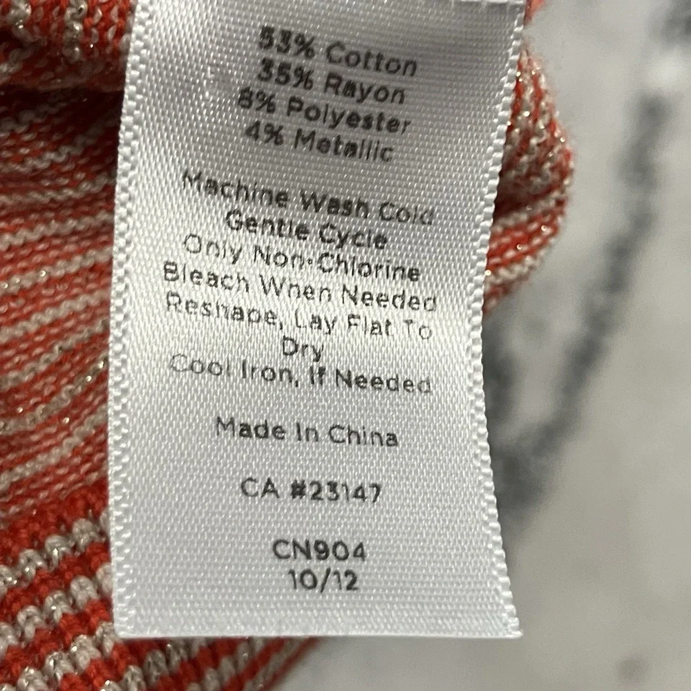 Talbots Striped Button Front Cardigan Orange White Metallic Womens‎ Size 1X